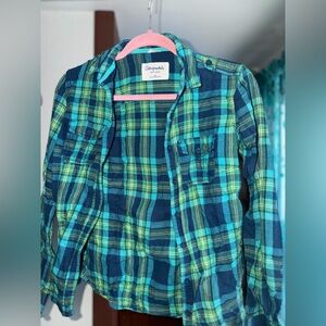 Aeropostale Navy and Lime Plaid Shirt